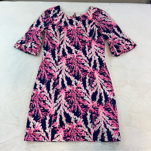 Lilly Pulitzer FIESTA STRETCH DRESS Nauti Navy Pink Beyond The Sea Shift Size 2 - Picture 4 of 12